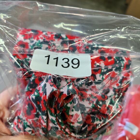 J Crew Womens Poplin Ruffle Top Size M Long Sleeve Red Multicolor Poppies Button - Picture 10 of 11